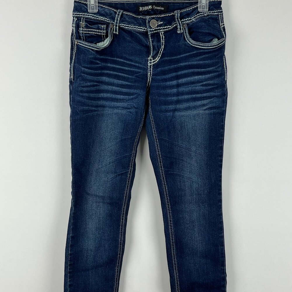 ZCO Jeans Size 7 Inseam 32in Low Rise 7in Blue Skinny Cotton Polyester Spandex